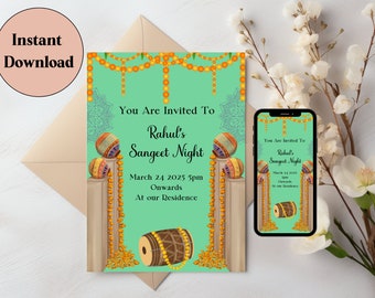 Modèle d'invitation de mariage indien Sangeet, faire-part de mariage hindou, carte de mariage hindou, réservez la date indienne, invitation de téléchargement numérique