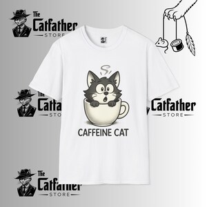 Caffeine Cat T-Shirt - Unisex Cute Graphic Tee - Funny Coffee Lover Shirt - Animal Quote Top Gift - Cat Lover Gift