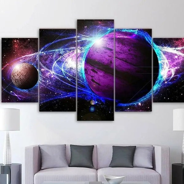 Purple Solar System Canvas Print - MilkyWay Wall Art - Space Bedroom Decor - Multi Panel Canvas Print