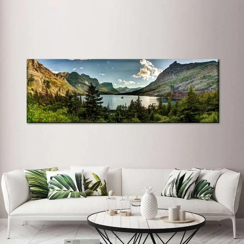 Montana Panoramic Wall Art - Lake Wall Decor- Mountain Canvas Print ...