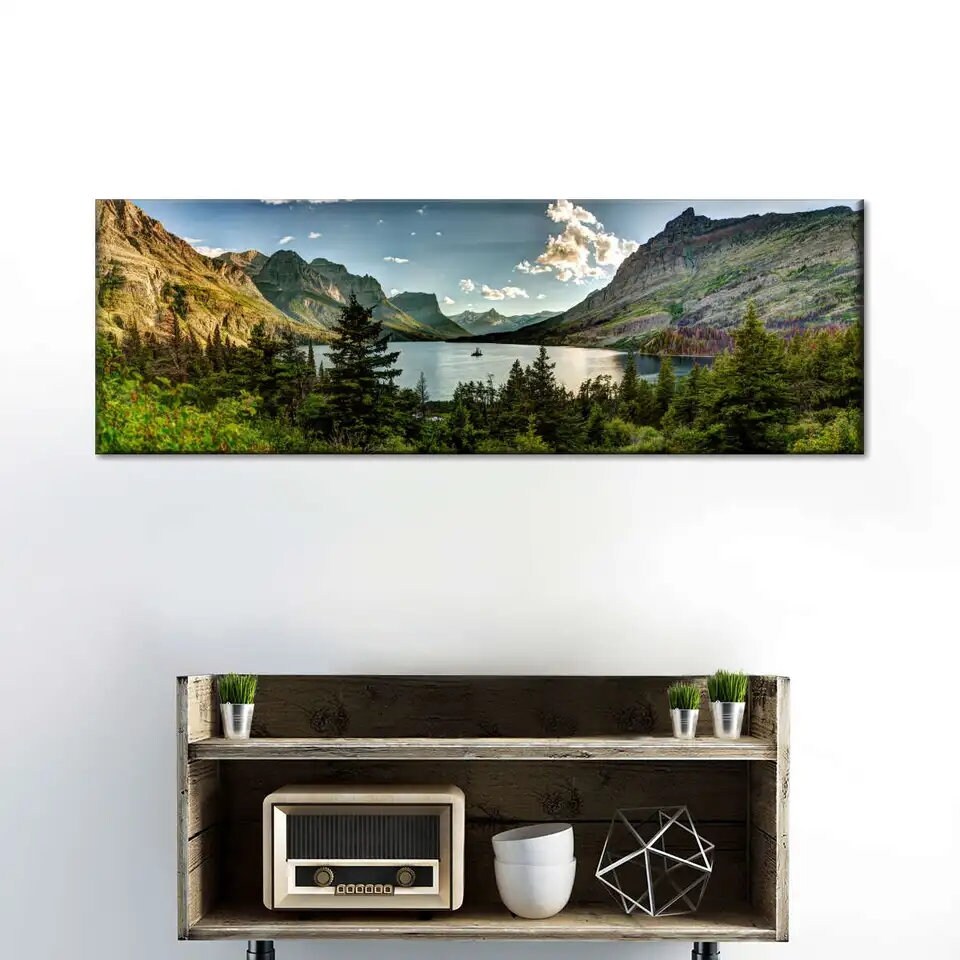 Montana Panoramic Wall Art - Lake Wall Decor- Mountain Canvas Print ...