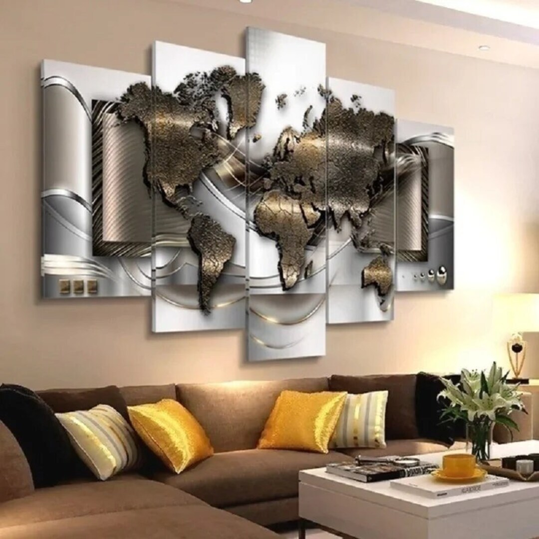 World Map Wall Decor - Living Room Wall Art - Office Wall Decor-map ...
