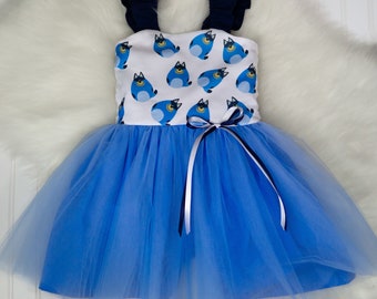 Girls Toddlers Blue Character Dog Tulle Easter Dress