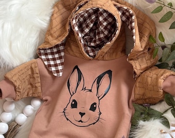 Easter Bunny Ears  Romper, Gender Neutral Easter Outfit, Bunny Ears Hoodie Sweatshirt,  Gift for Boy or Girl