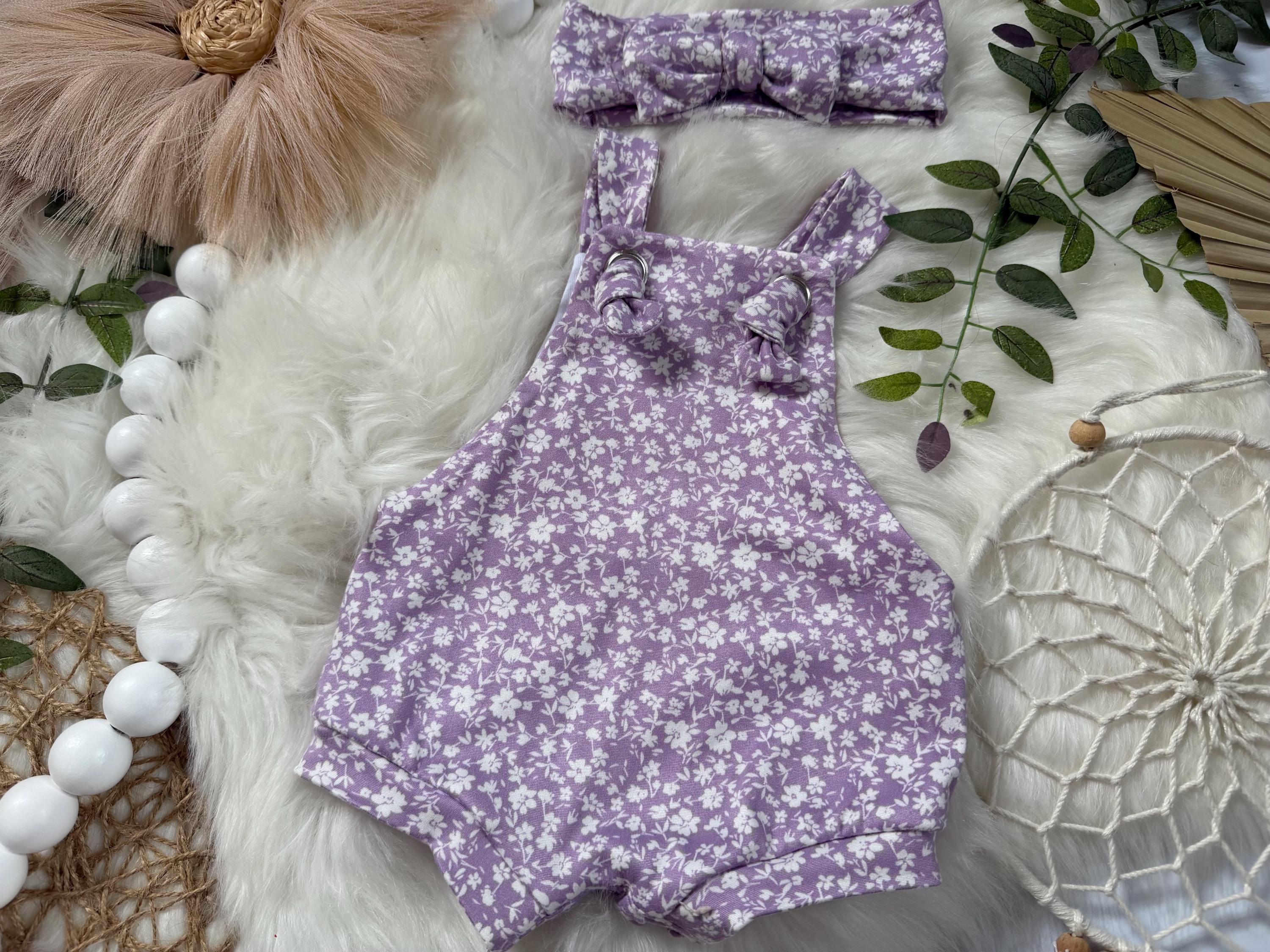 Baby Toddler Bubble Romper Bummies Diaper Cover Baby bloomers 1st Birthday Outfit lavender Jumpsuit with small Floral Print