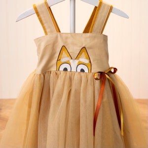 Orange Dog Character Dress, Little Sister Dress, Toddler Orange Tulle Dress, Girls Dress with Embroidery, Kids Party Dress