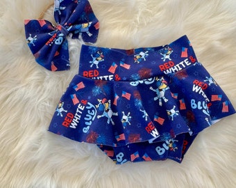 Patriotic Red White and Blue Dog Skirted Bloomers For Baby and Toddler