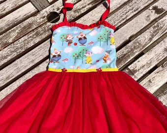 Girl’s Snow White Princess Dress, Toddler Red Princess Dress, Girl’s Tulle Party Dress, Birthday Theme Dress, Tulle Princess Dress