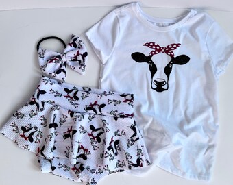 Baby Girl Cow Skirted Diaper Cover and Shirt