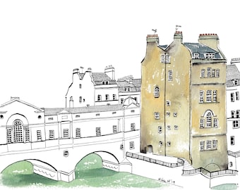 Bath city art | Pulteney Bridge | architecture illustration | digital download | printable artwork | poster | wall art