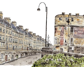 Walcot Parade, Bath | City of Bath | Illustration | Printable | Digital file | architecture