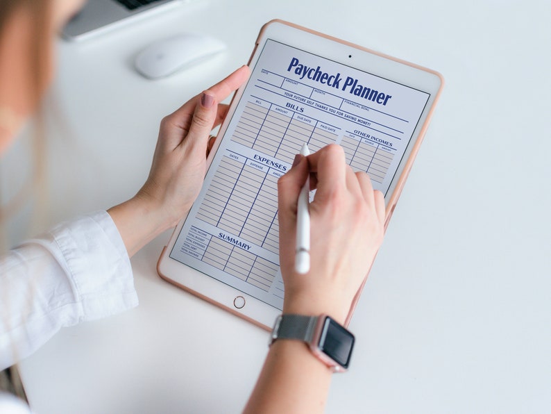 Digital Paycheck Planner on iPad - Interactive and Fillable Budgeting Worksheet, Modern Financial Planning, Tablet-Friendly