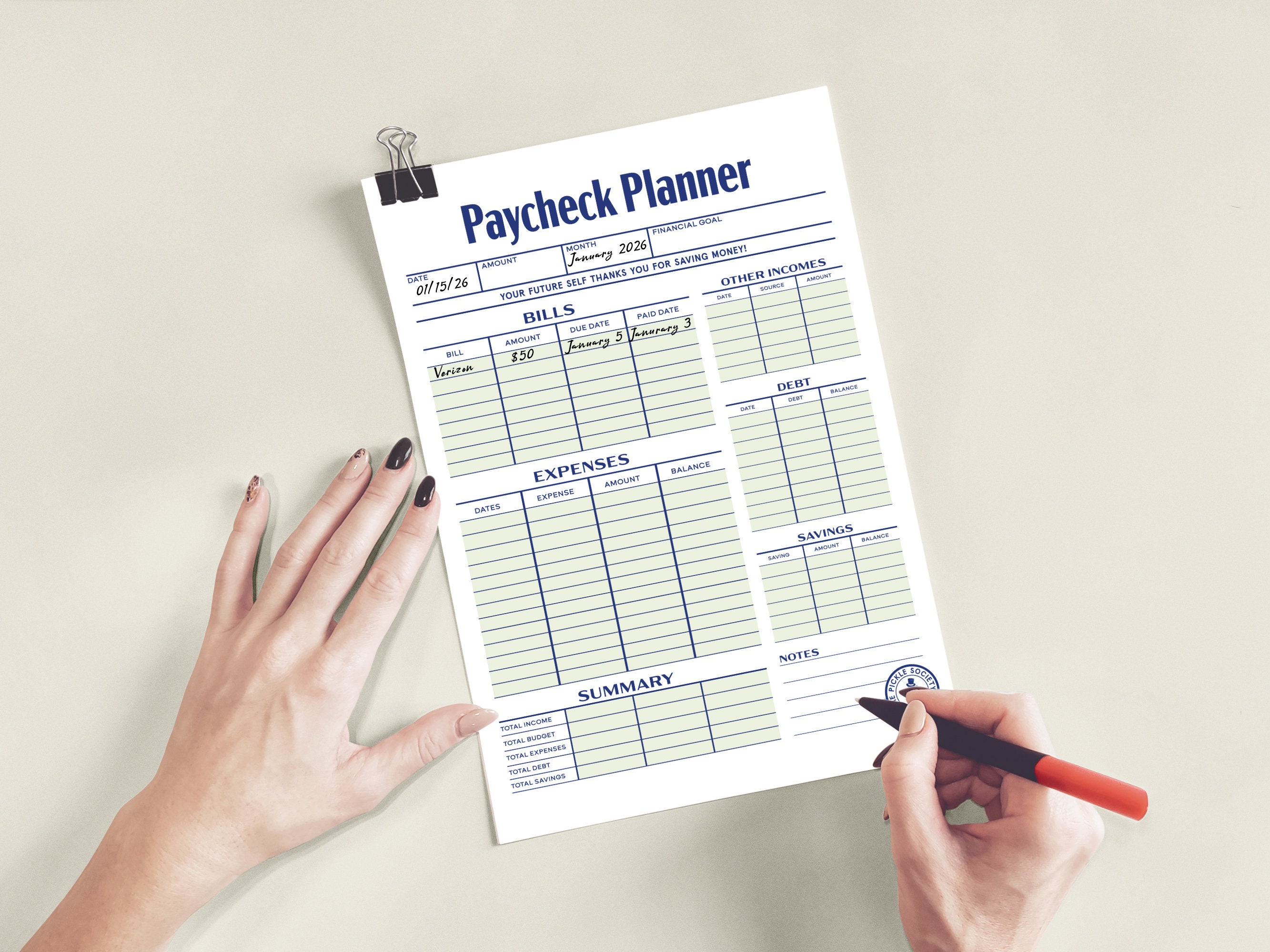 Retro Printable Paycheck Planner Biweekly Budget, Expense Tracker