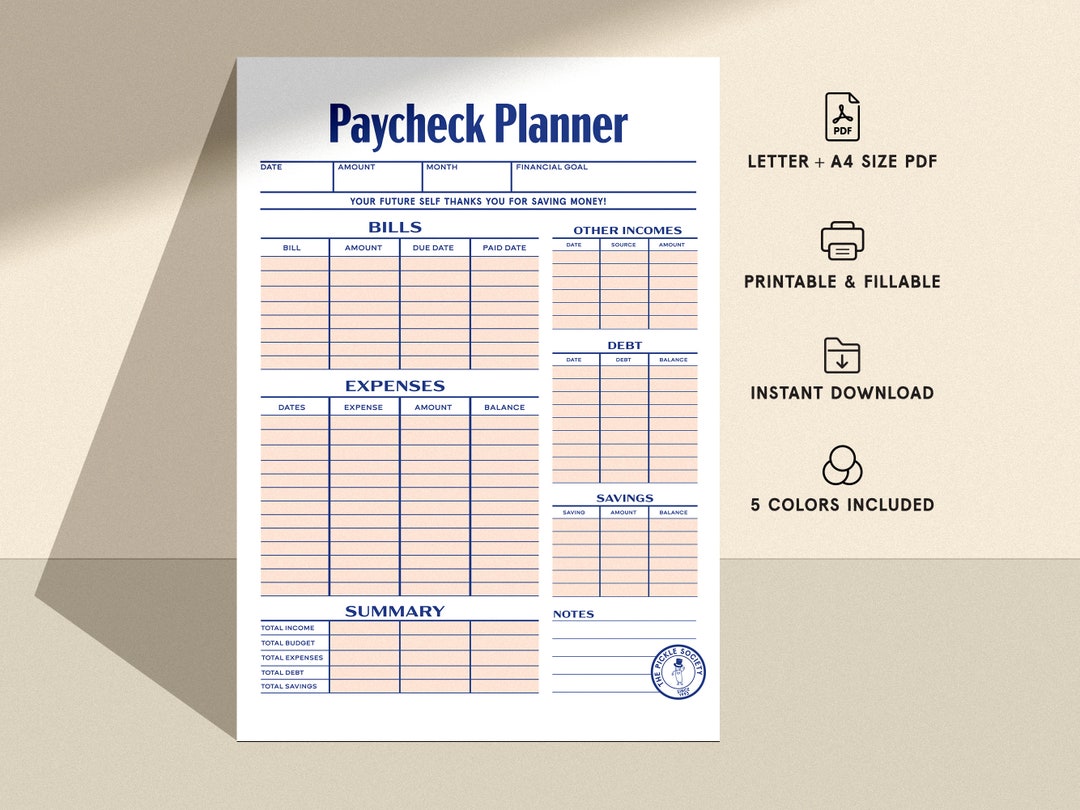 Retro Printable Paycheck Planner Biweekly Budget, Expense Tracker