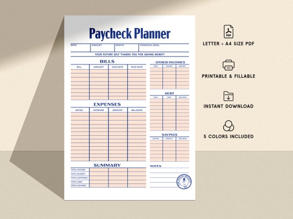 Retro Printable Paycheck Planner: Biweekly Budget, Expense Tracker, Financial Planning, Savings Log, Debt Overview, Money Management Tool