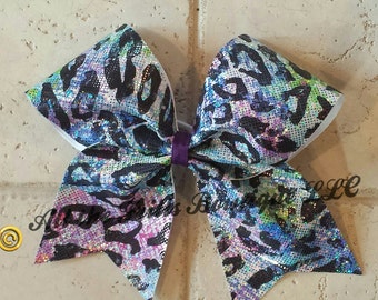 Rainbow leopard print cheer bow