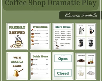 Coffee Shop Dramatic Play - Pretend Play Classroom Printables: 20 pages
