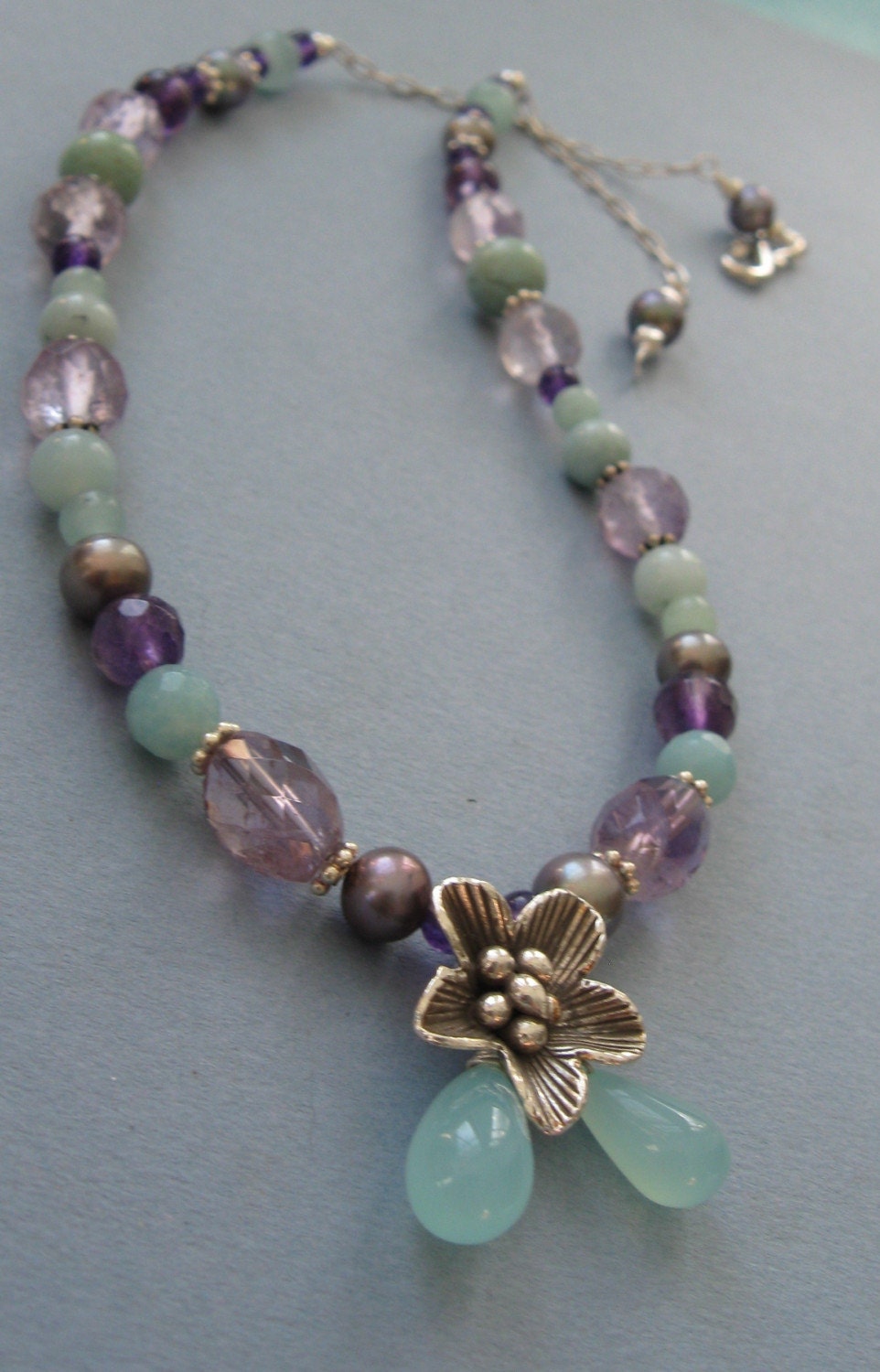 Amethyst and Amazonite Necklace With Silver Flower Pendant - Etsy