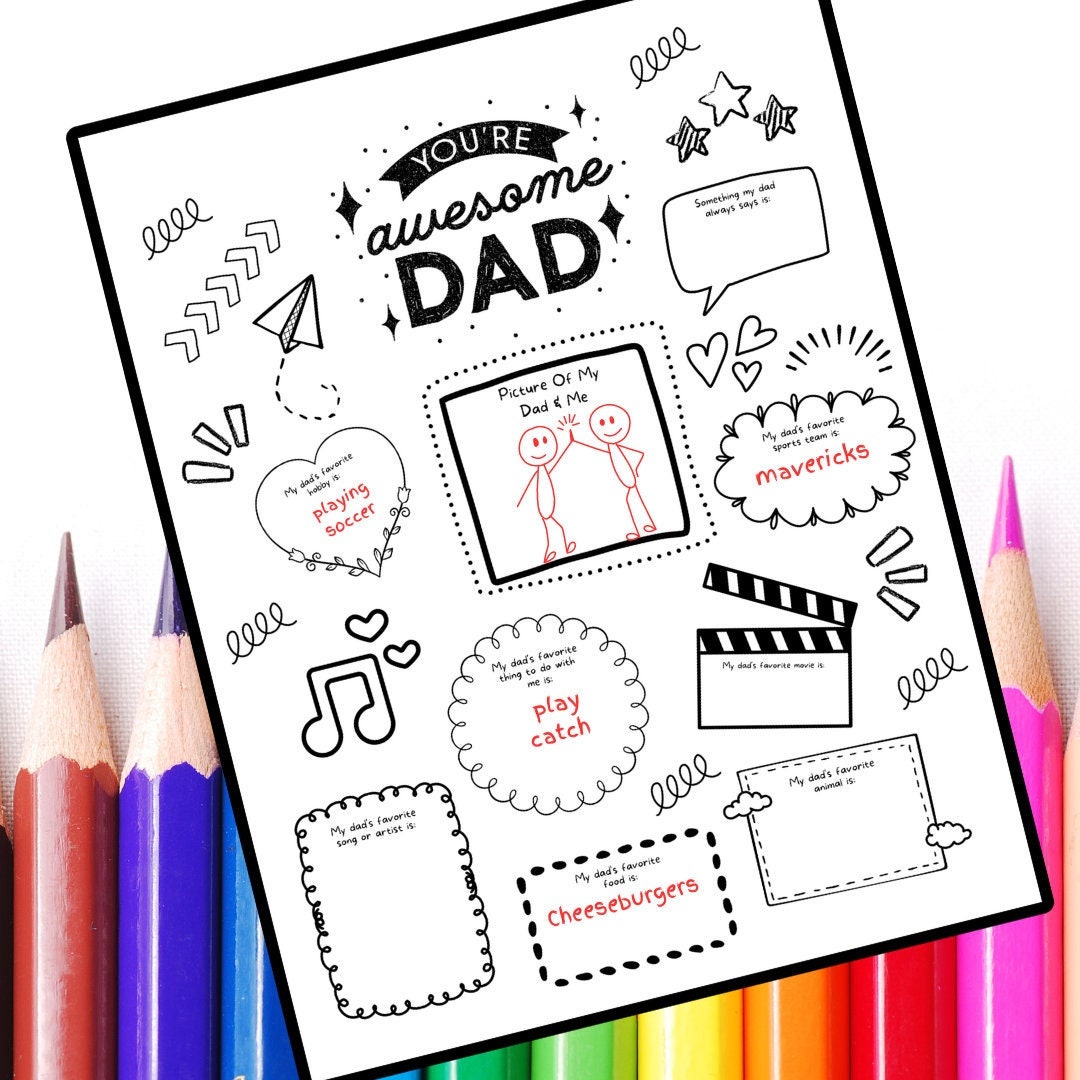 All About My Dad Printable Template Personalized Fathers Day Gift Idea ...