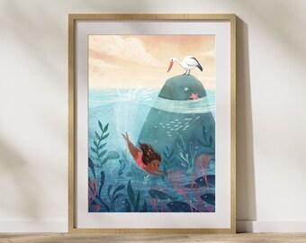 Meer Print / Meer Illustration / Unterwasser Kunst / Kinderzimmer Wandkunst / Kinderzimmer Dekoration