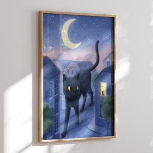 Kinderzimmer Wandbild, Katzen Illustration, Katzen Fine Art Print, Gute Nacht Illustration, Kinderzimmer Kunst Bild 6