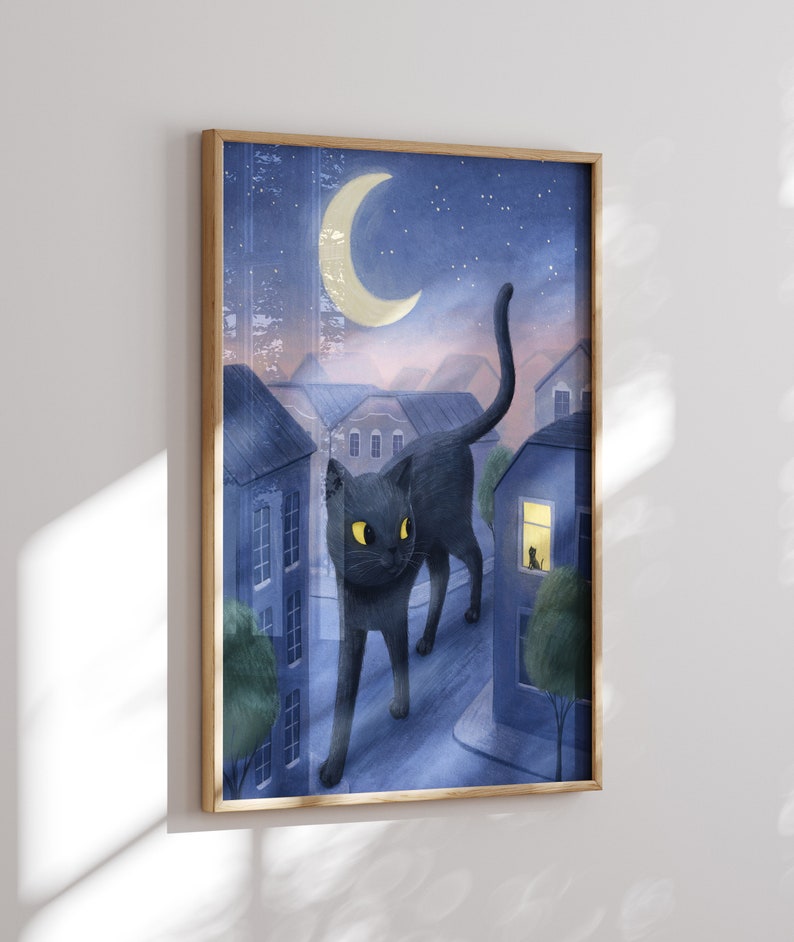 Kinderzimmer Wandbild, Katzen Illustration, Katzen Fine Art Print, Gute Nacht Illustration, Kinderzimmer Kunst Bild 6