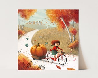 Kinderzimmer Wandbild, Fine Art Druck, Herbstliche Illustration