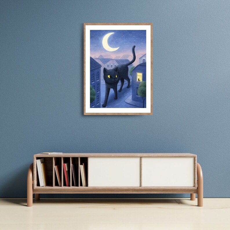 Kinderzimmer Wandbild, Katzen Illustration, Katzen Fine Art Print, Gute Nacht Illustration, Kinderzimmer Kunst Bild 8