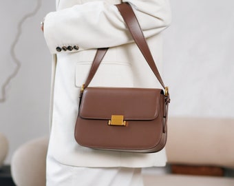 Brown Leather bag, Genuine Leather Handbag, Brown Crossbody Bag box, Leather Purse, Brown Shoulder Bag, Personalized bag Gift for her