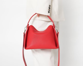 Red Leather Crossbody Bag, Red Shoulder bag, Mini Leather Original Handbag, Fashion Shoulder Red Bag Minimalist - MIA
