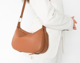 Beige Leather Bag, Leather purse, Sling Hobo bag, Boho bag, Leather Crossbody bag, Сaramel Shoulder Bag, Handbag for women, Gift for Her