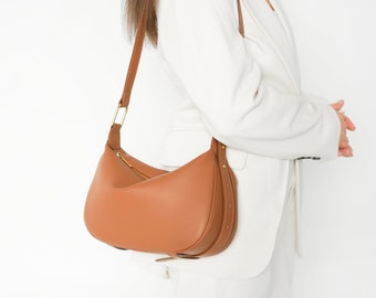 Leather Bag, Women Handbag for everyday, Soft Leather Crossbody bag, Shoulder Cowhide Beige Bag, Gift for Her - Emma