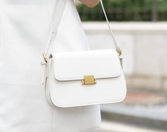 White Leather Crossbody Bag, Fashion Shoulder Bag