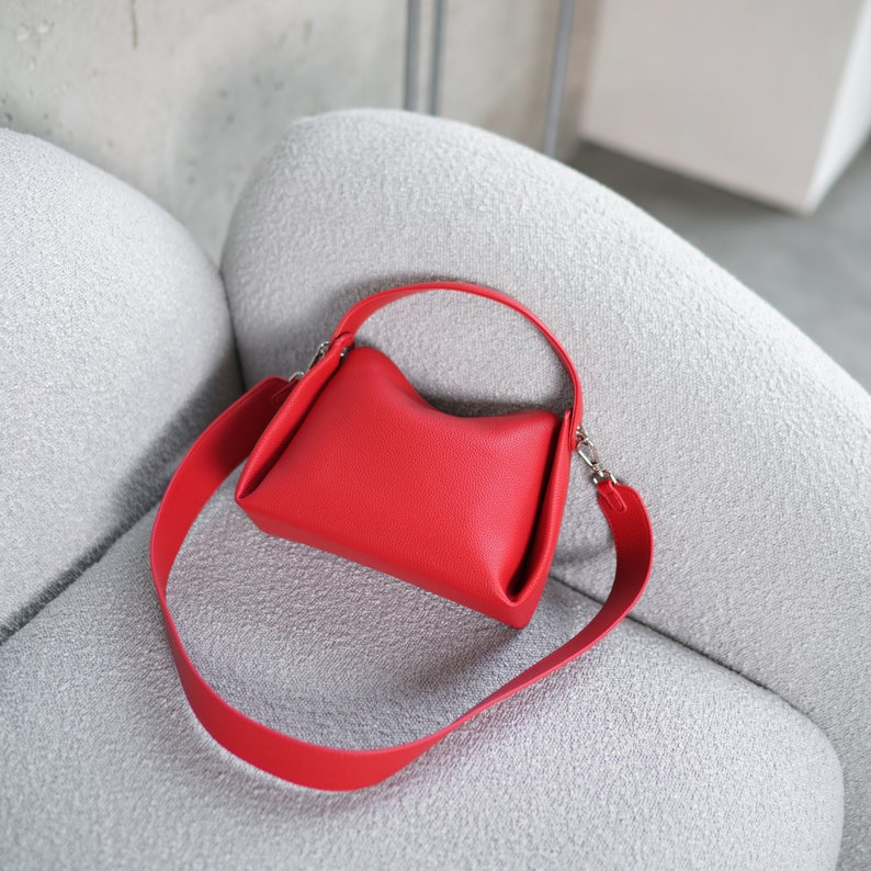 Red Leather Crossbody Bag, Red Shoulder bag, Mini Leather Original Handbag, Fashion Shoulder Red Bag Minimalist MIA zdjęcie 10
