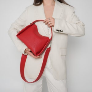Red Leather Crossbody Bag, Red Shoulder bag, Mini Leather Original Handbag, Fashion Shoulder Red Bag Minimalist MIA zdjęcie 8