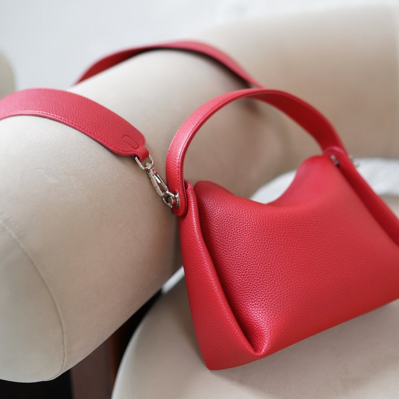 Red Leather Crossbody Bag, Red Shoulder bag, Mini Leather Original Handbag, Fashion Shoulder Red Bag Minimalist MIA zdjęcie 9