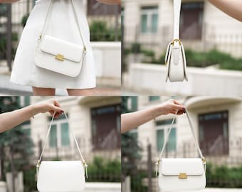 White Leather Crossbody Bag, Fashion Shoulder Bag - Etsy