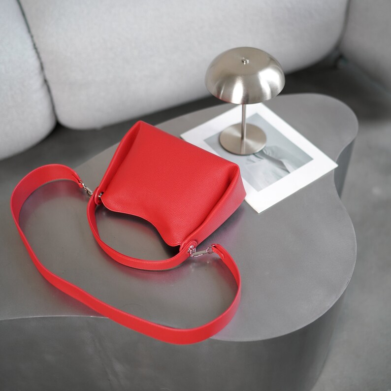 Red Leather Crossbody Bag, Red Shoulder bag, Mini Leather Original Handbag, Fashion Shoulder Red Bag Minimalist MIA zdjęcie 6