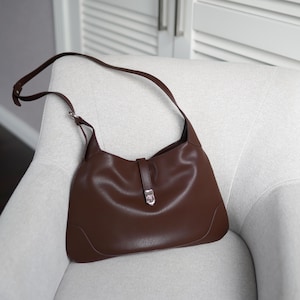 Sac fourre-tout marron, sac seau à bandoulière tendance, sac à main en cuir marron, sac à main sous les bras, sac d'université en cuir souple, sac pour femme, cadeau pour elle