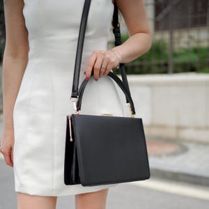 Black Leather bag for Women, Black purse, Leather Handbag, Black Crossbody Bag, Top Handle Shoulder Bags, Square Elegant bag, Gift for her