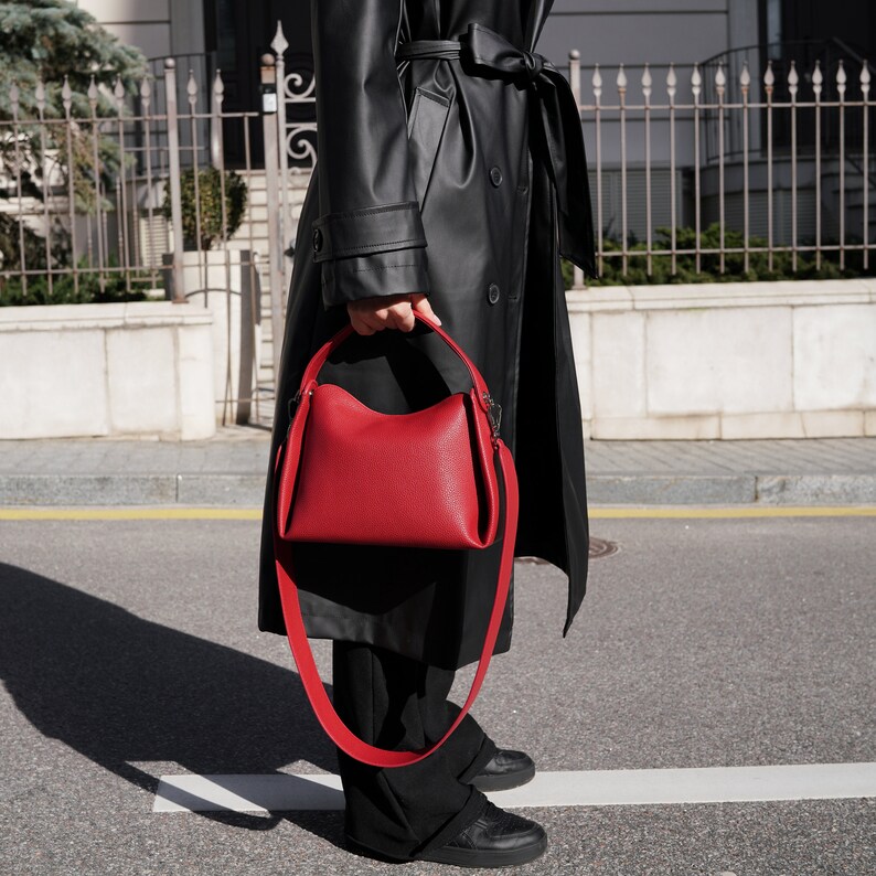 Red Leather Crossbody Bag, Red Shoulder bag, Mini Leather Original Handbag, Fashion Shoulder Red Bag Minimalist MIA zdjęcie 2
