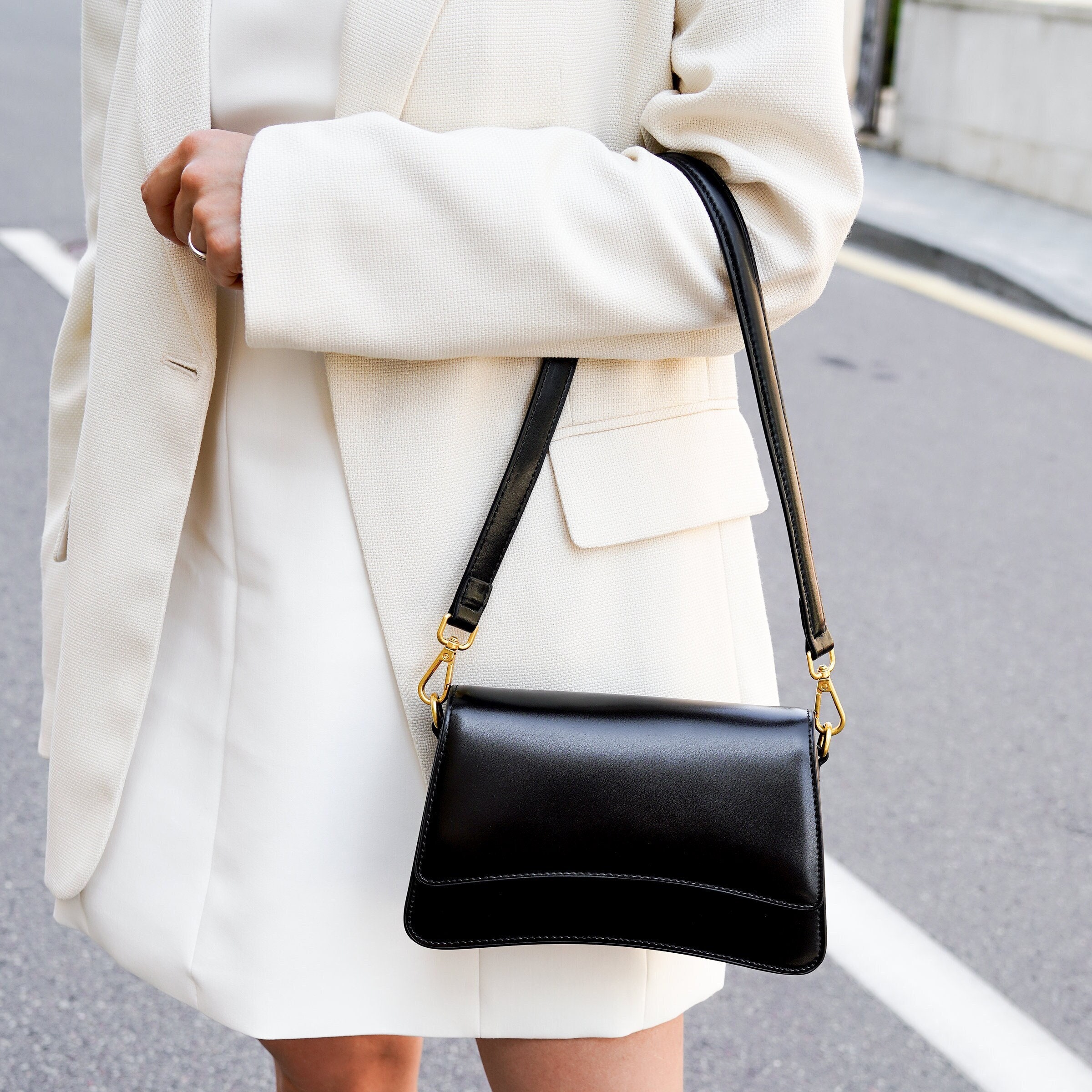 Genuine Leather bag, Black purse, Leather Handbag, Black Crossbody Bag, Shoulder Bag, Clutch Black baguette, Personalized bag Gift for Her