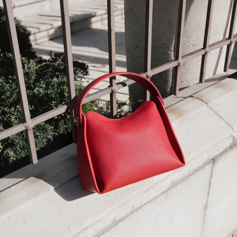Red Leather Crossbody Bag, Red Shoulder bag, Mini Leather Original Handbag, Fashion Shoulder Red Bag Minimalist MIA zdjęcie 3