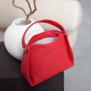 Red Leather Crossbody Bag, Red Shoulder bag, Mini Leather Original Handbag, Fashion Shoulder Red Bag Minimalist MIA zdjęcie 7
