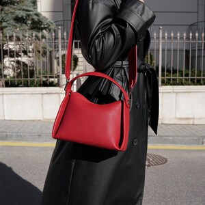 Red Leather Crossbody Bag, Red Shoulder bag, Mini Leather Original Handbag, Fashion Shoulder Red Bag Minimalist MIA zdjęcie 4
