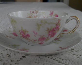Haviland Limoges tea cup and saucer Pink roses