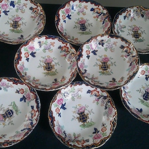 Ridgway Simlay Stoke On Trent Imari Design set of 8 berry bowls- 1880's image 1
