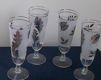 Libbey Silver Leaf Frosted MCM Vintage Pilsner Beer Glasses - Set of 4