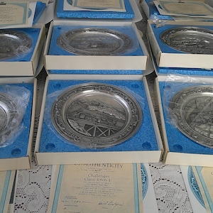 Rhodes Studios LEGENDARY STEAM TRAINS railroad sterling silver-pewter 6 plate set Bradford exchange new