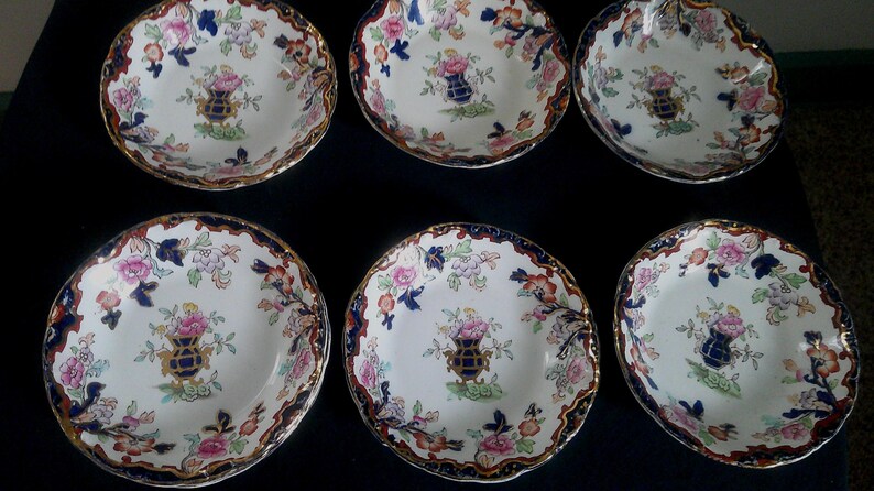 Ridgway Simlay Stoke On Trent Imari Design set of 8 berry bowls- 1880's image 2